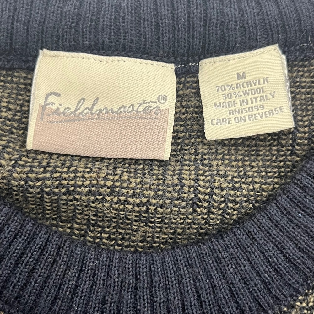 Fieldmaster Mens Size M Pullover Sweater Blue Beige Crew Neck Long Sleeve - Picture 3 of 7
